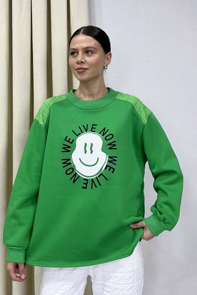 BASKILI OMUZ KAPİTONE DETAY SWEAT