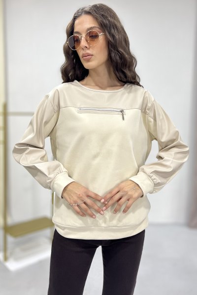 DERİ DETAY NUBUK BLUZ