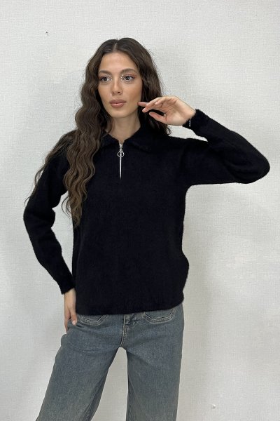 GÖMLEK YAKA FERMUARLI TRİKO KAZAK