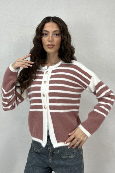 DÜĞME DETAY ÇİZGİLİ TRİKO HIRKA