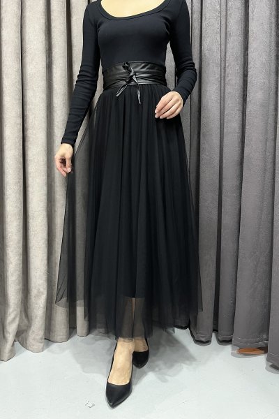 BEL LASTİKLİ ASTARLI TÜL ETEK
