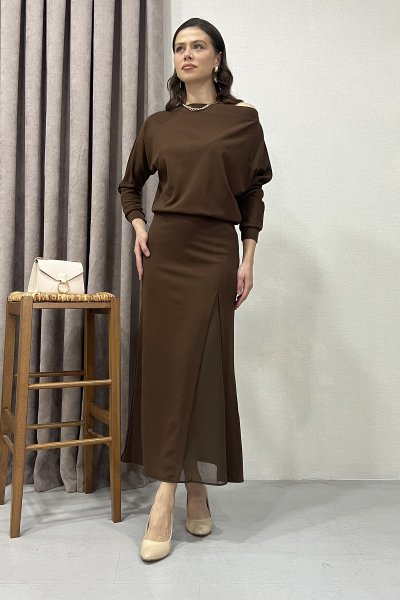 YIRTMAÇ DETAY SCUBA CREP KUMAŞ ELBİSE