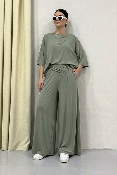 BEL BÜZGÜ DETAY BOL PAÇA PANTOLON