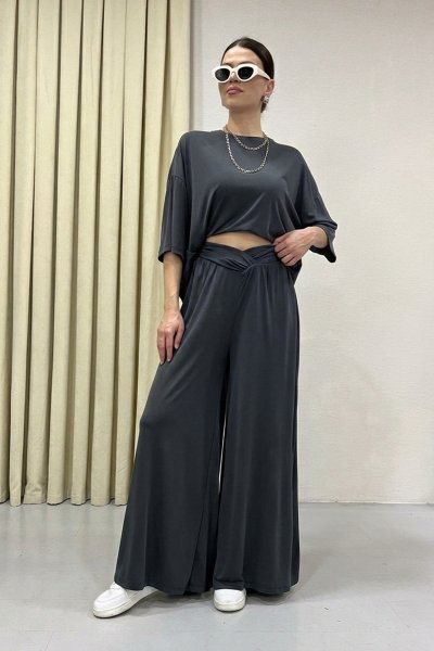 BEL BÜZGÜ DETAY BOL PAÇA PANTOLON