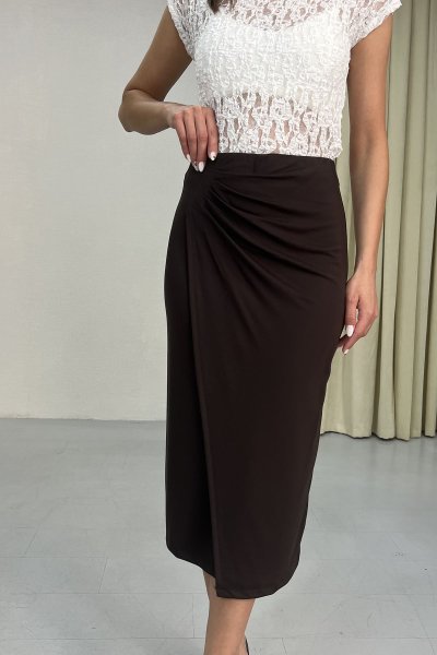 ÖN DRAPE BEL LASTİKLİ ETEK