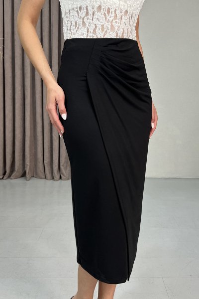 ÖN DRAPE BEL LASTİKLİ ETEK