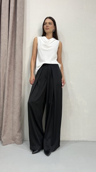 ARKA BEL LASTİKLİ SATEN PALAZZO PANTOLON
