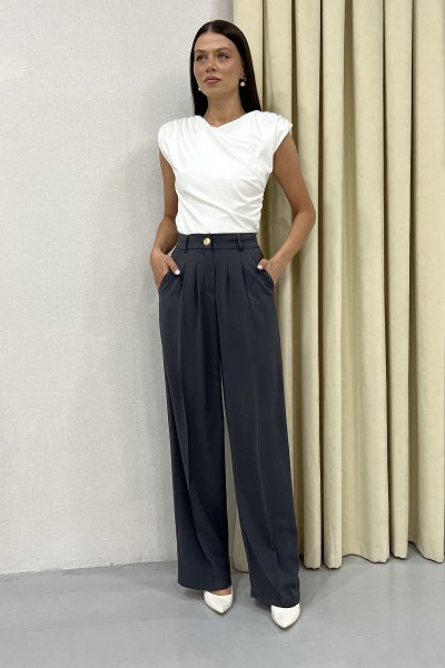 PİLELİ ARKA BEL LASTİKLİ  PALAZZO PANTOLON