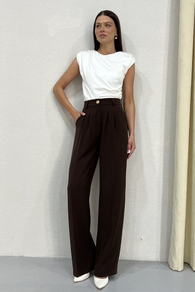 PİLELİ ARKA BEL LASTİKLİ  PALAZZO PANTOLON