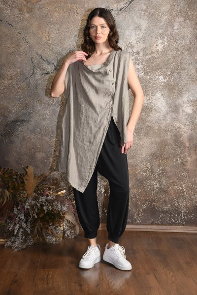 ITALY ASİMETRİK KESİM KETEN YELEK