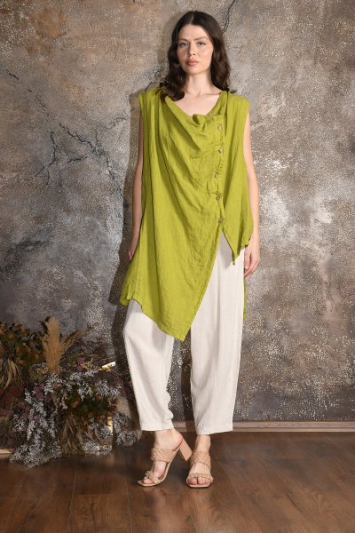 ITALY ASİMETRİK KESİM KETEN YELEK