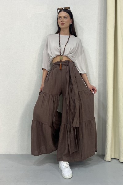 ITALY FİYONKLU BİYELİ KETEN PANTOLON