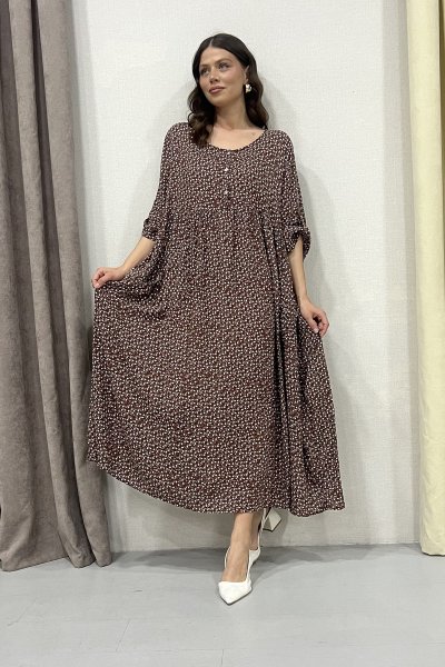 ITALY DESENLİ YAKA DÜĞMELİ ELBİSE