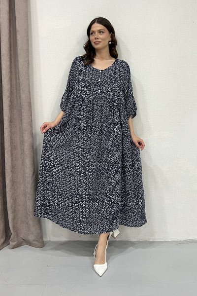 ITALY DESENLİ YAKA DÜĞMELİ ELBİSE