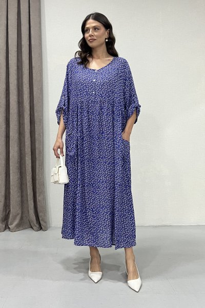 ITALY DESENLİ YAKA DÜĞMELİ ELBİSE