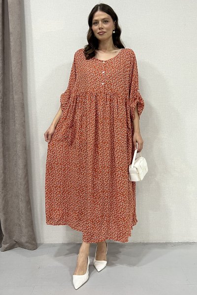 ITALY DESENLİ YAKA DÜĞMELİ ELBİSE