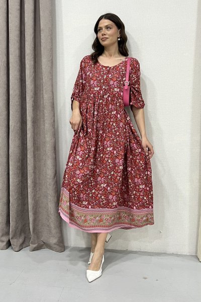 ITALY ETEK UCU DESENLİ YAKA DÜĞMELİ ELBİSE